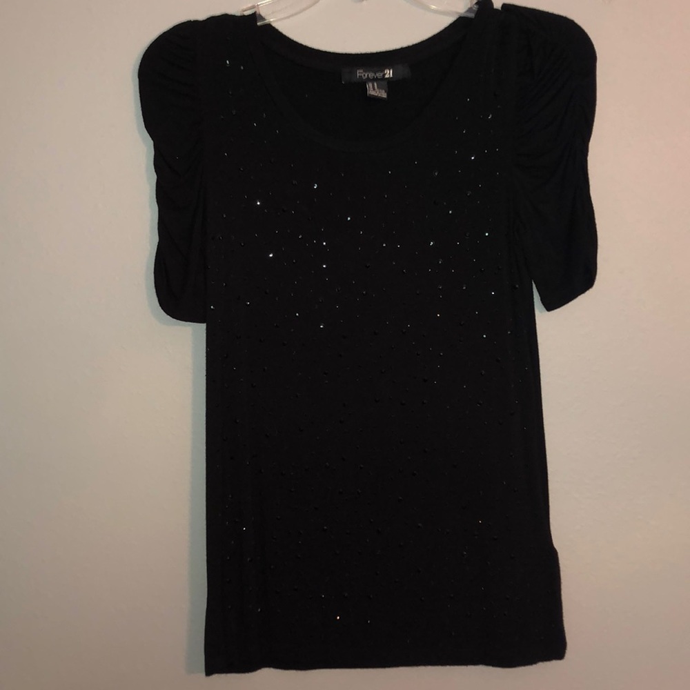 Forever21 rhinestone black shirt sz M